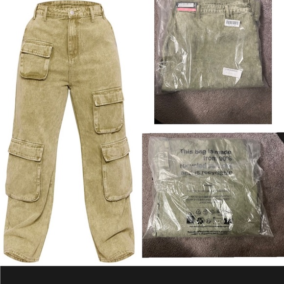 Pretty Little Thing Plus Khaki Cargo Denim Jeans *NEW* SIZE 18 (UK SZ 22) - Picture 3 of 4